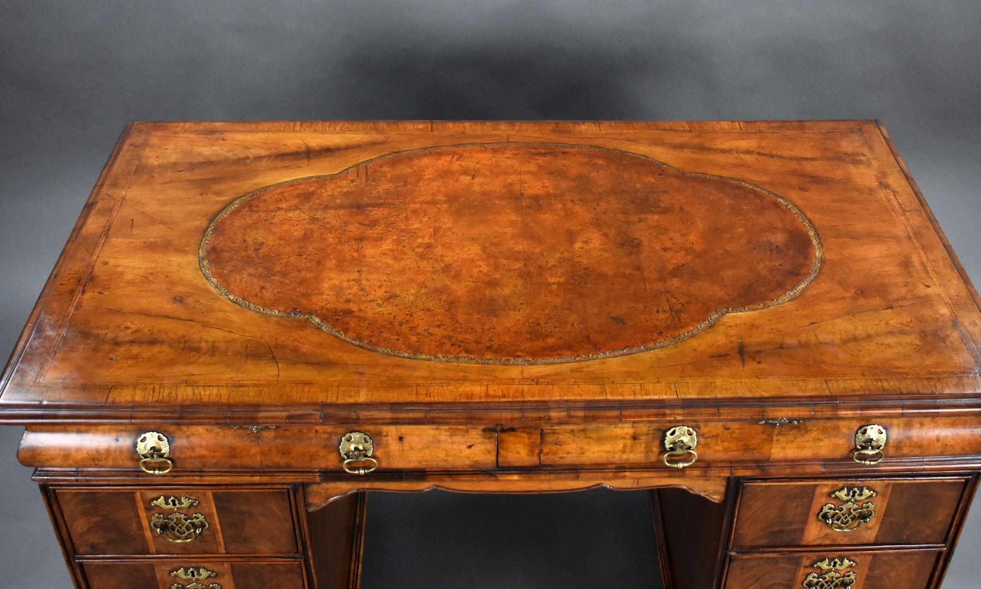 20th Century Antique Figured Walnut Pedestal Desk For Sale