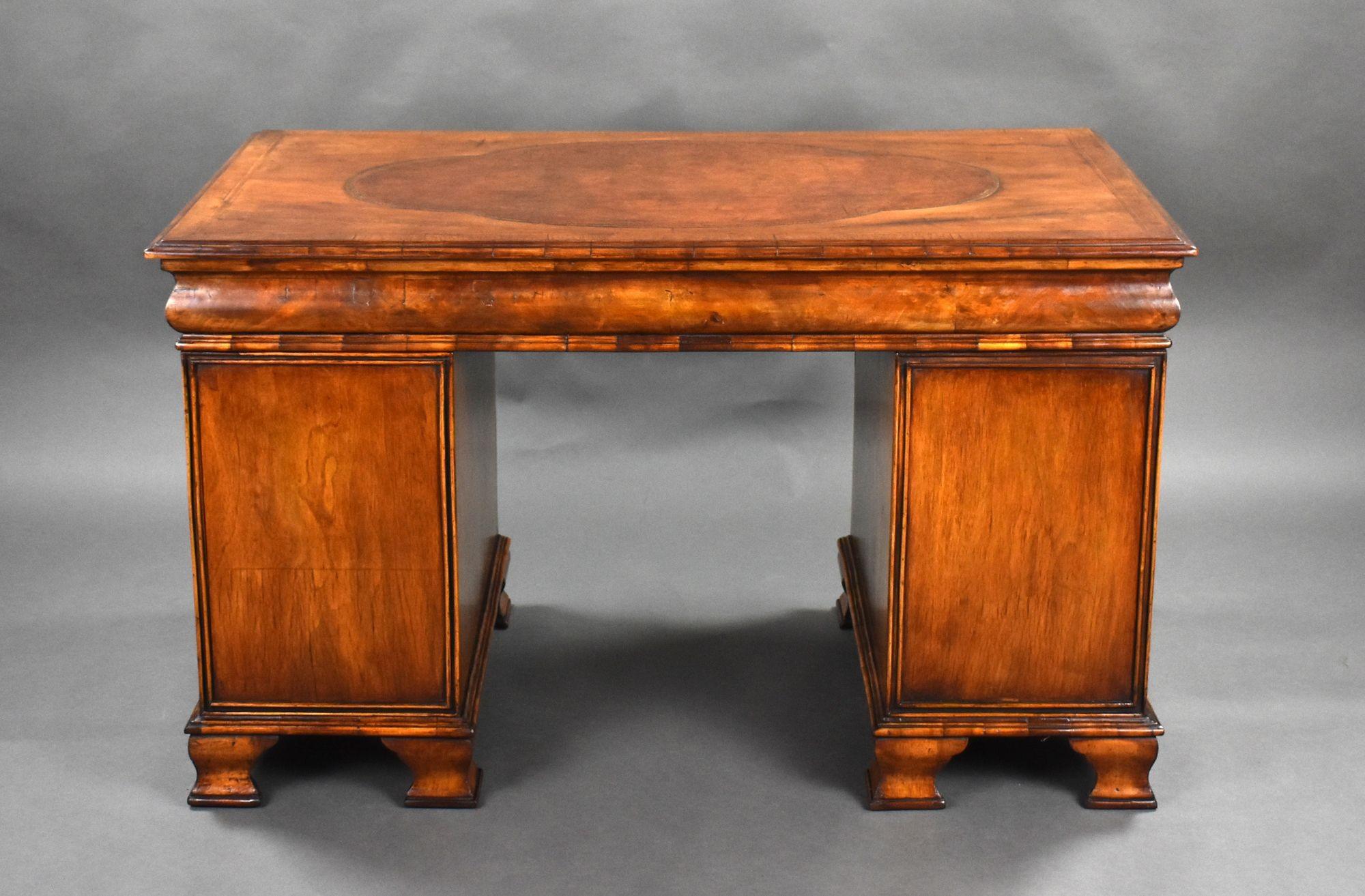 Antique Figured Walnut Pedestal Desk For Sale 1