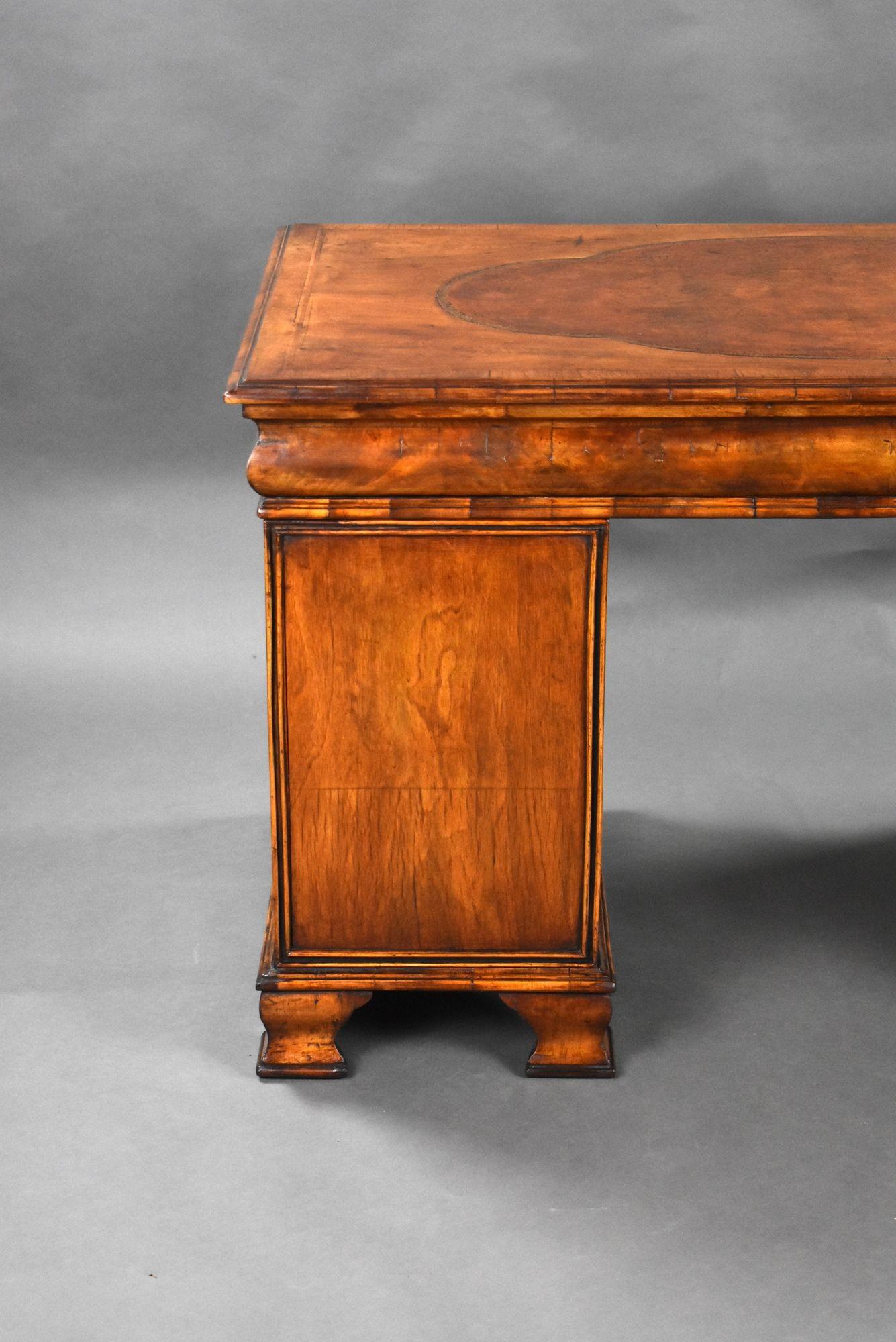 Antique Figured Walnut Pedestal Desk For Sale 2