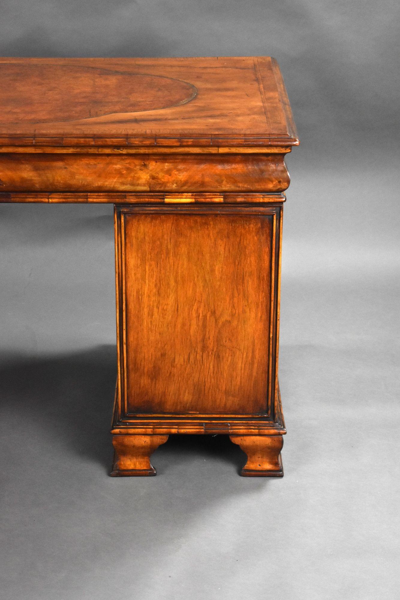 Antique Figured Walnut Pedestal Desk For Sale 3