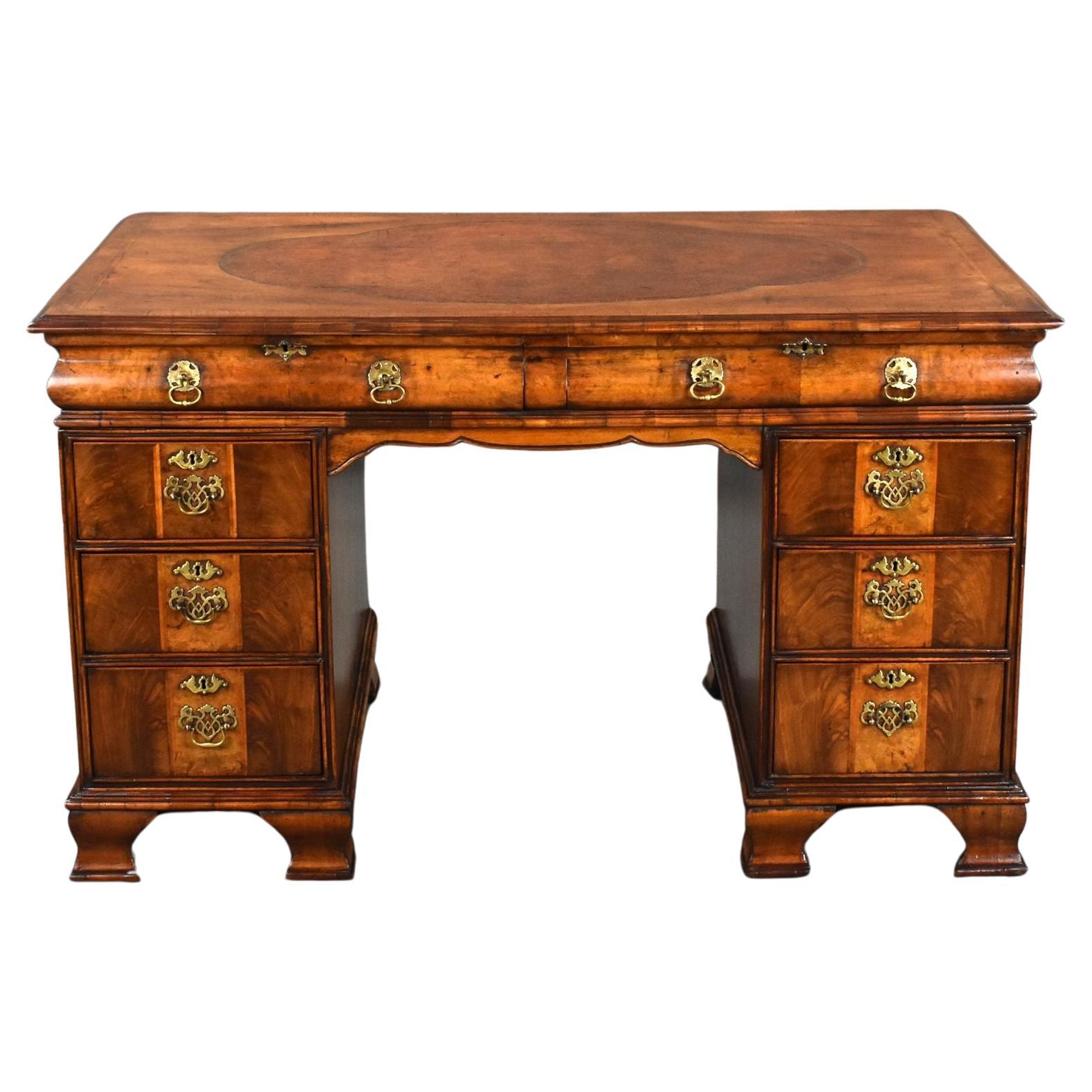 Antique Figured Walnut Pedestal Desk For Sale