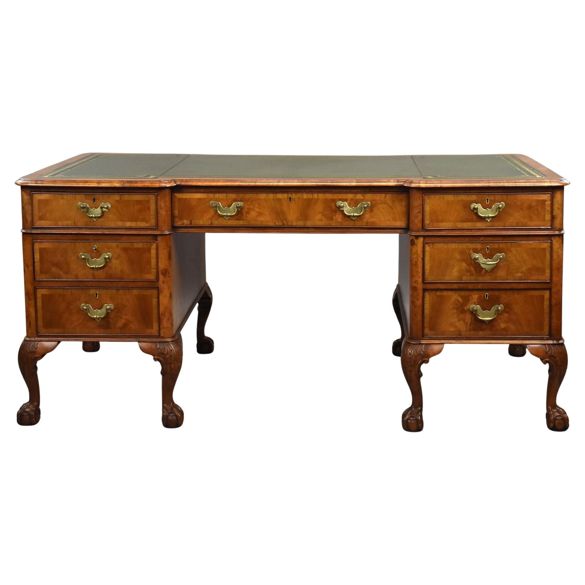 Antique Figured Walnut Pedestal Desk