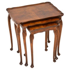 Antique Figured Walnut Pie Crust Nest of Tables