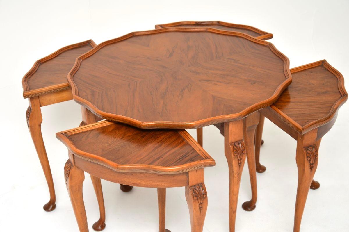 British Antique Figured Walnut Pie Crust Nesting Coffee Table For Sale
