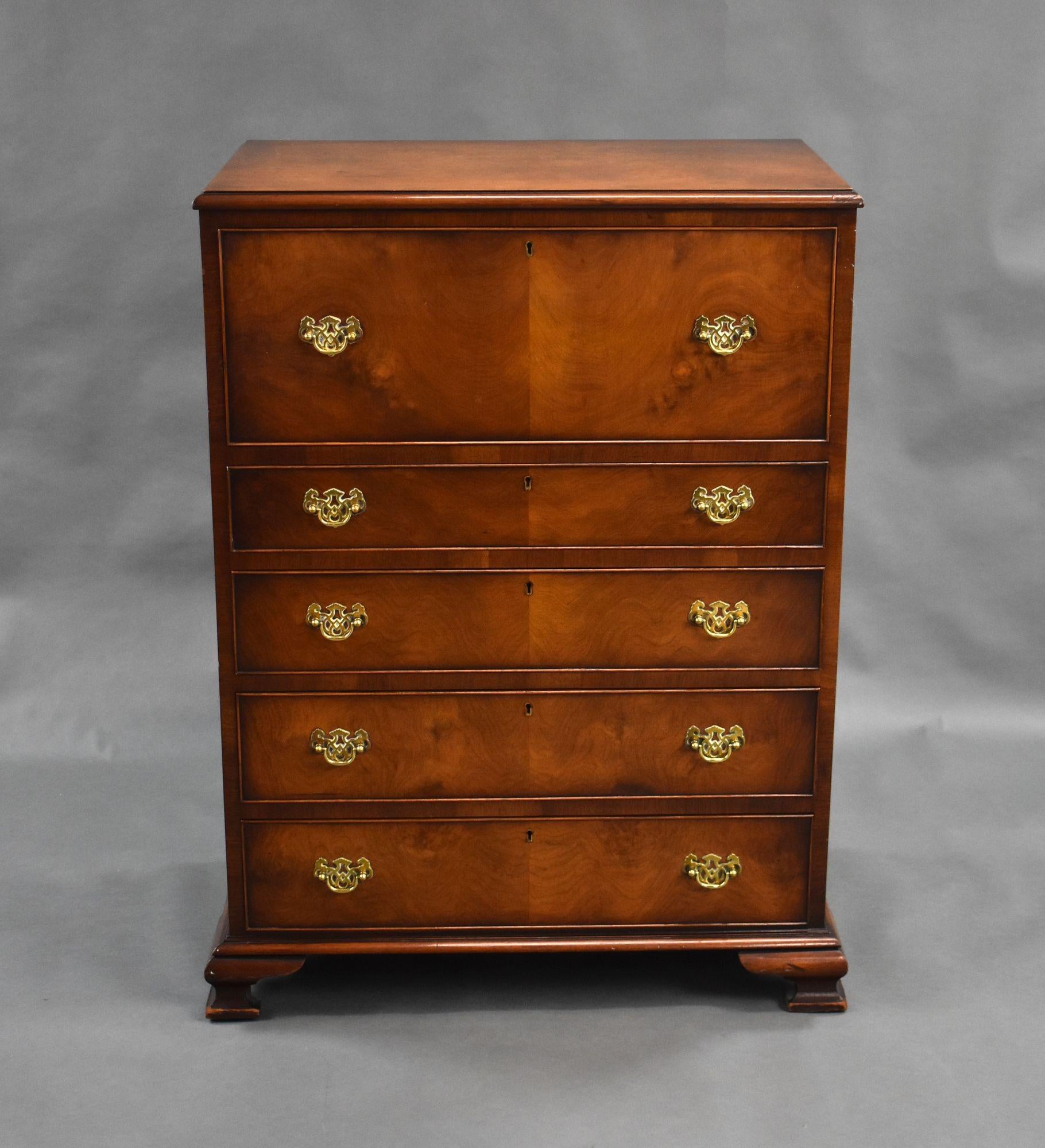European Antique Figured Walnut Secretaire Chest of Drawers For Sale