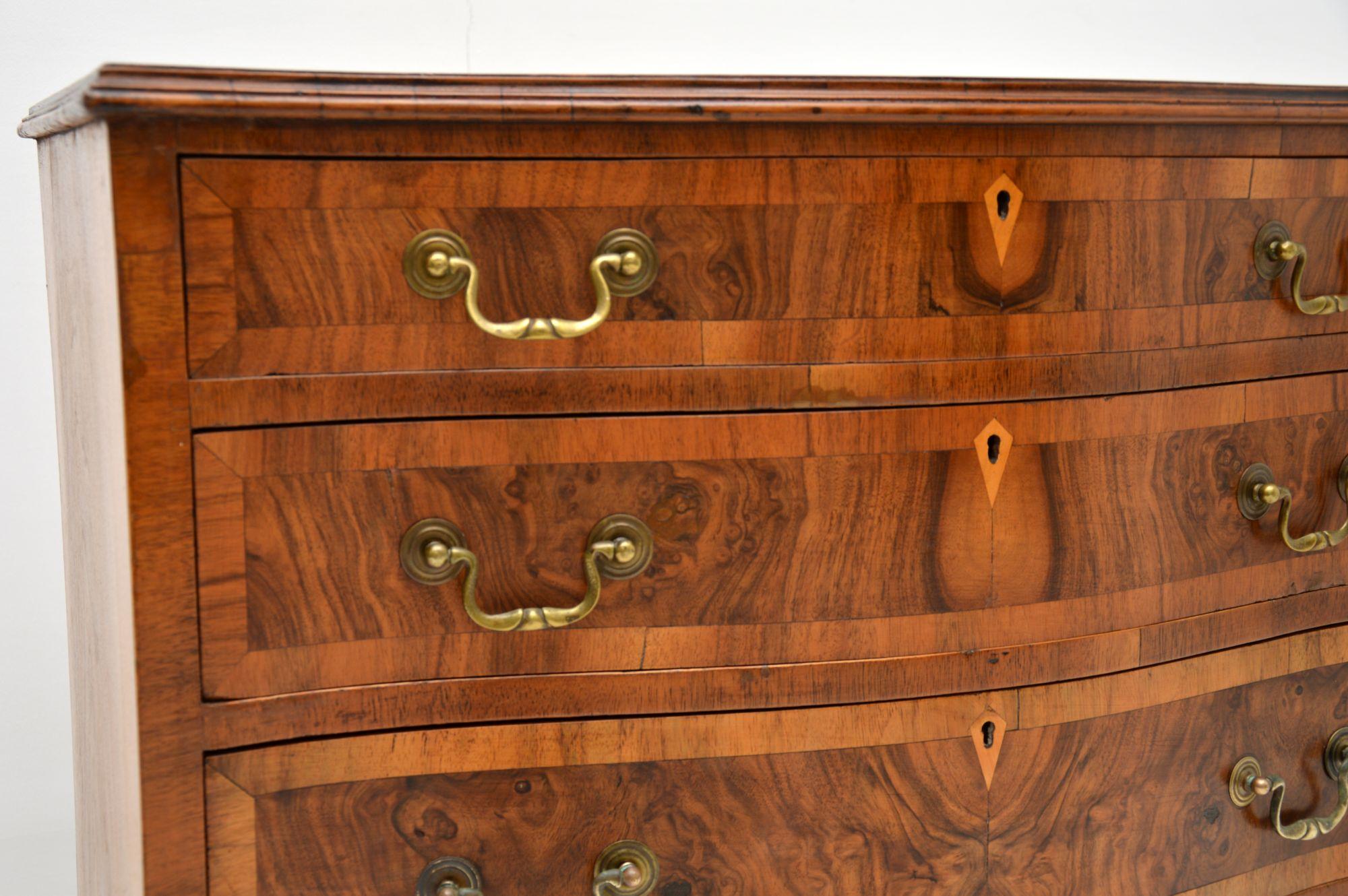 20th Century Antique Figured Walnut Serpentine Chest of Drawers