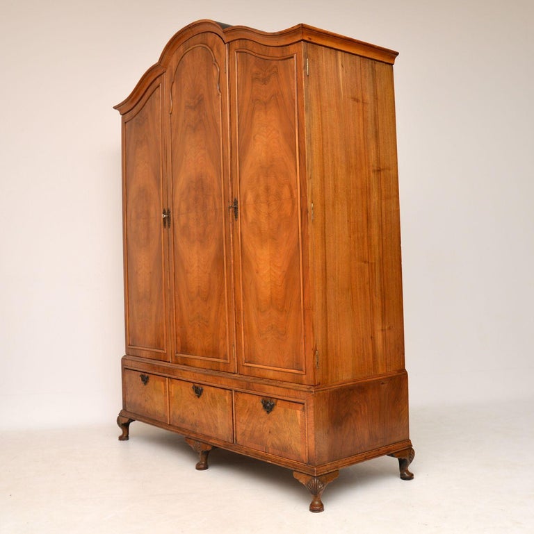 Antique Figured Walnut ThreeDoor Wardrobe For Sale at 1stdibs