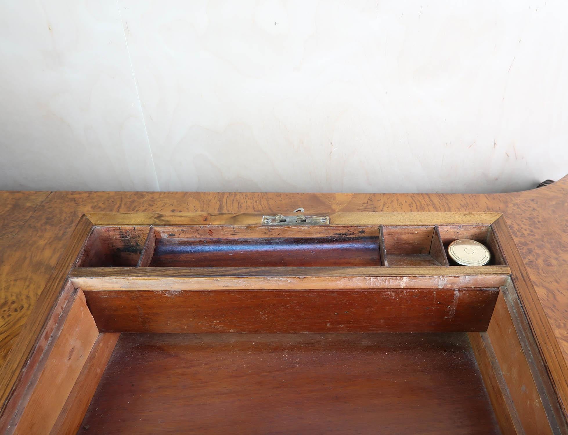 Antique Figured Walnut Writing Box With Secret Drawers. English C.1860 4
