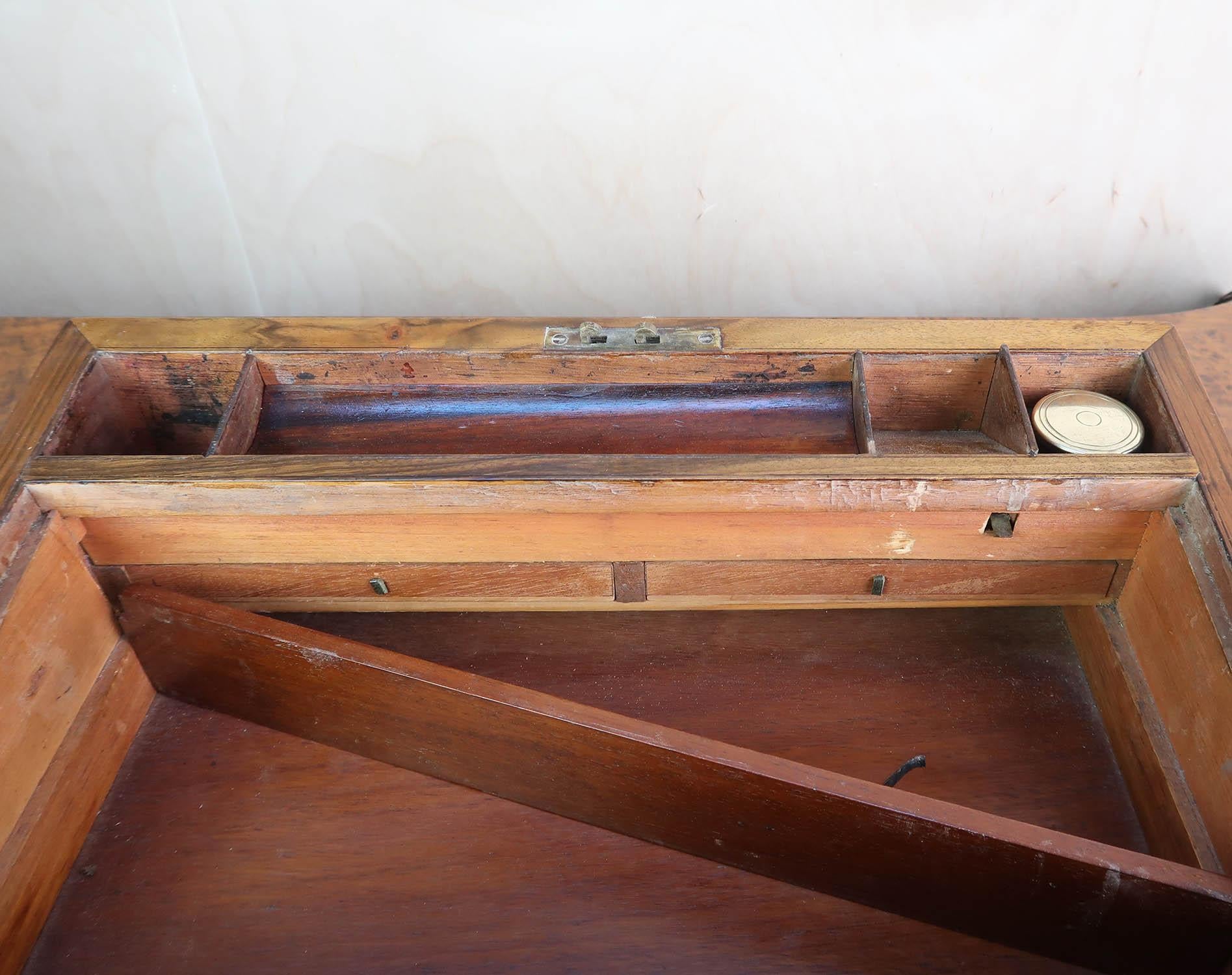 Antique Figured Walnut Writing Box With Secret Drawers. English C.1860 5