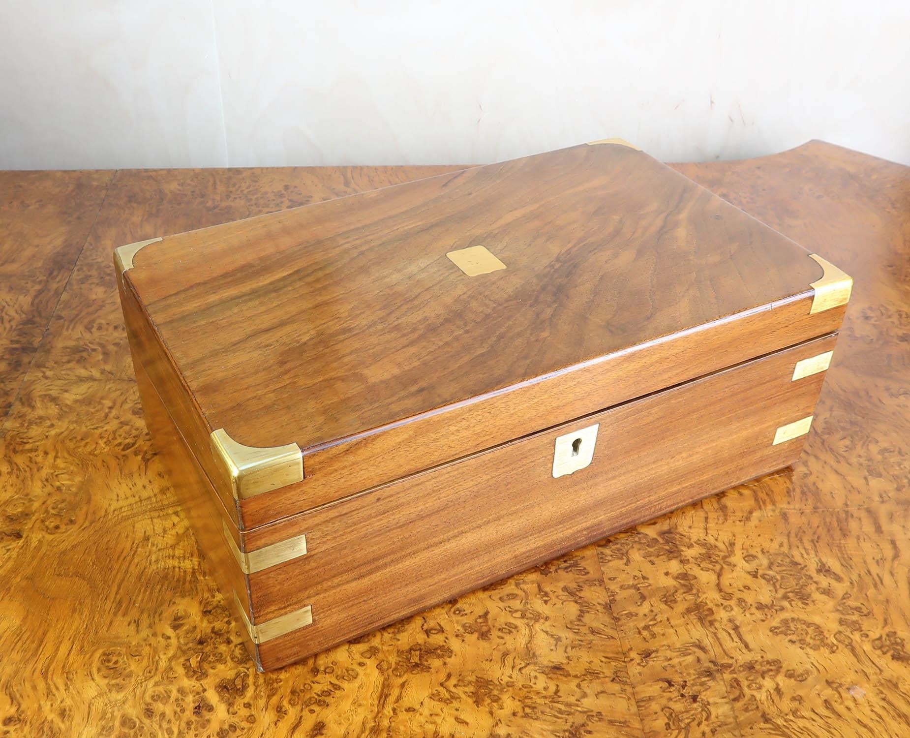 Veneer Antique Figured Walnut Writing Box With Secret Drawers. English C.1860