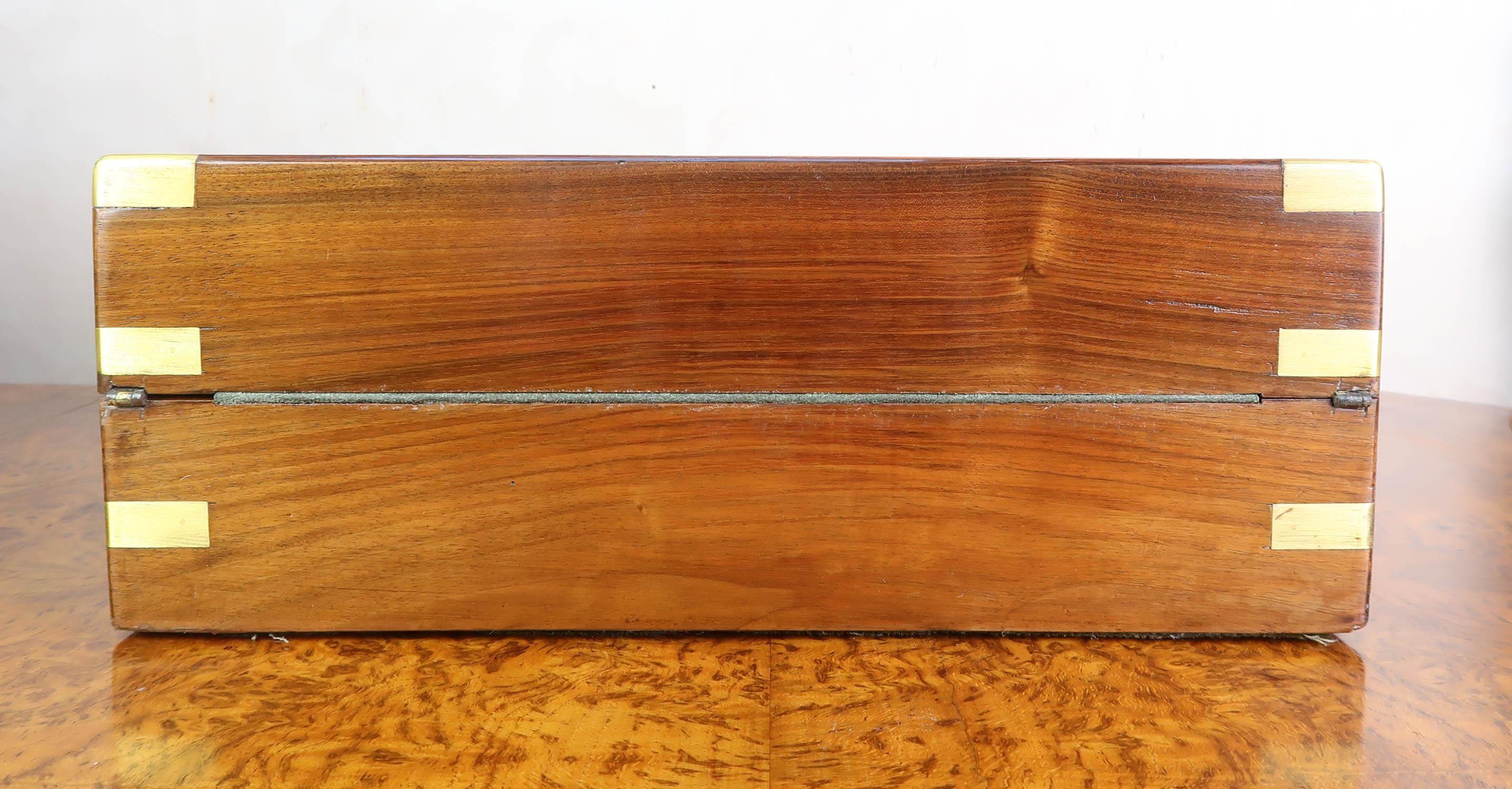 Brass Antique Figured Walnut Writing Box With Secret Drawers. English C.1860
