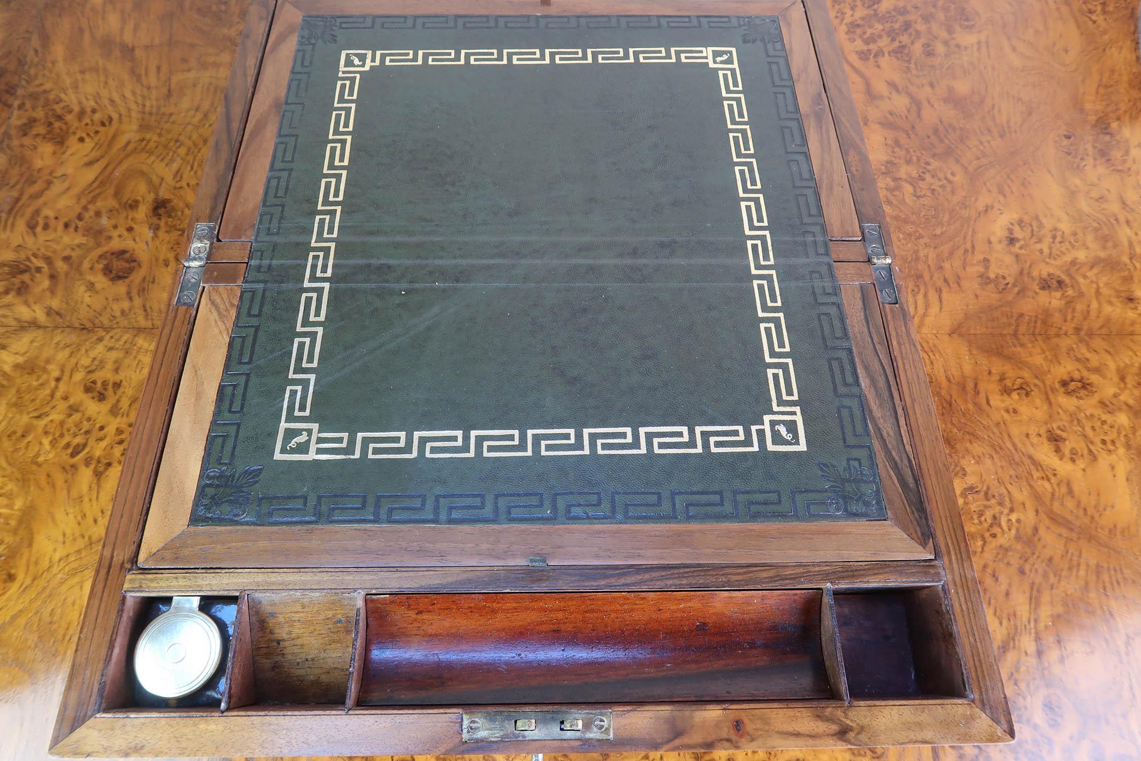 Antique Figured Walnut Writing Box With Secret Drawers. English C.1860 3