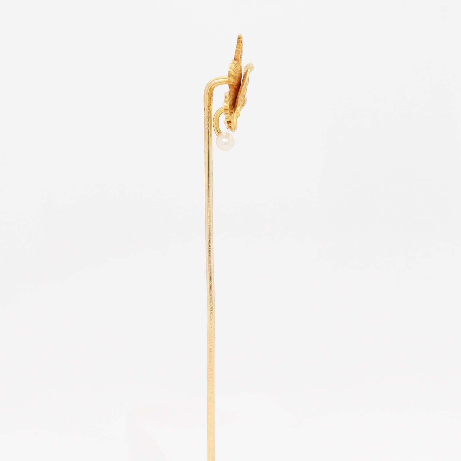 Antique Figurial 14K Gold & Seed Pearl American Bald Eagle Stickpin For Sale 5
