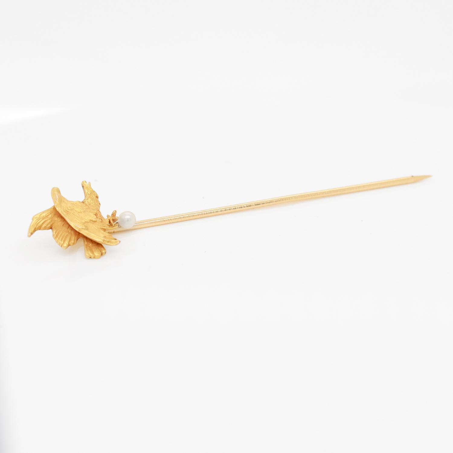 Antique Figurial 14K Gold & Seed Pearl American Bald Eagle Stickpin For Sale 6