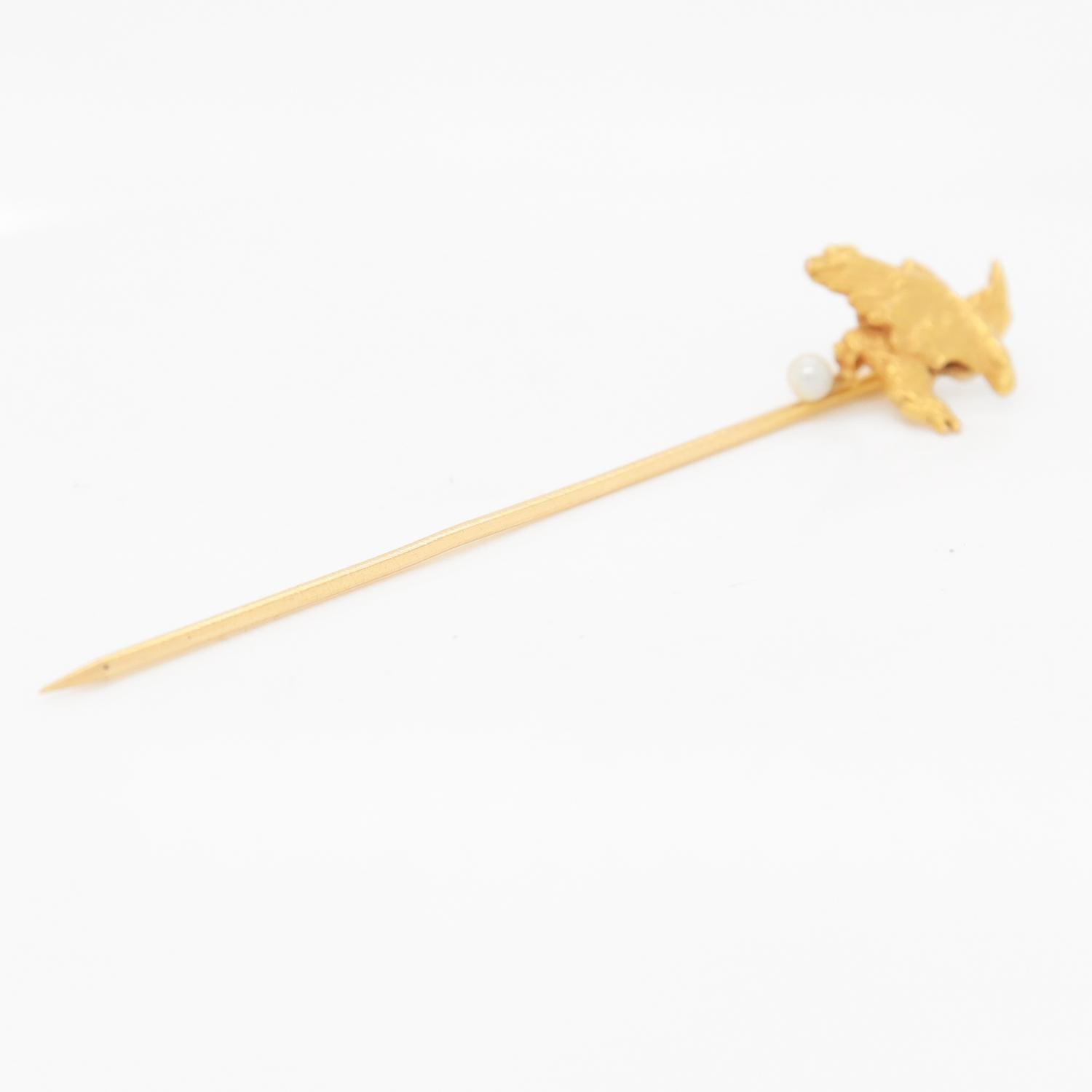 Antique Figurial 14K Gold & Seed Pearl American Bald Eagle Stickpin For Sale 7