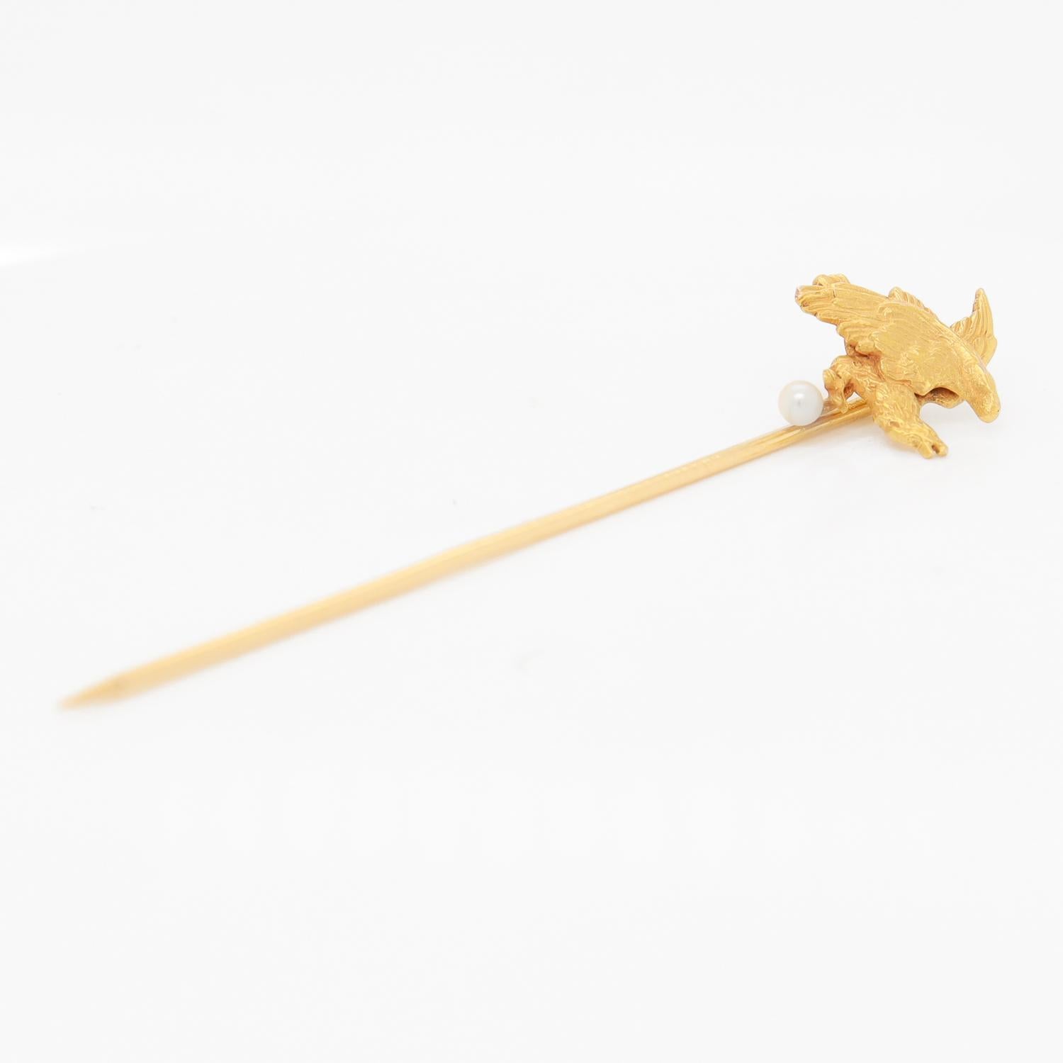 Antique Figurial 14K Gold & Seed Pearl American Bald Eagle Stickpin For Sale 8