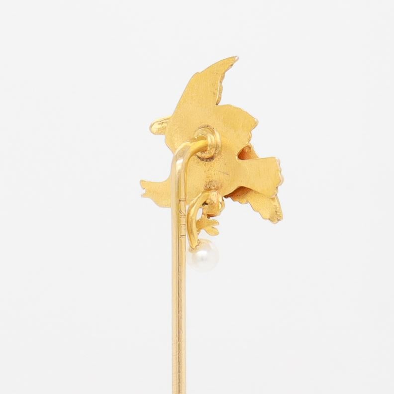 Antique Figurial 14K Gold & Seed Pearl American Bald Eagle Stickpin For Sale 11