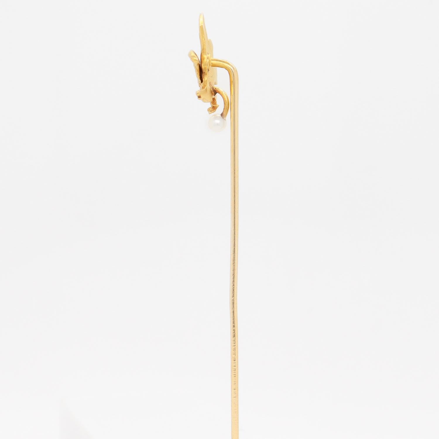 Antique Figurial 14K Gold & Seed Pearl American Bald Eagle Stickpin For Sale 1