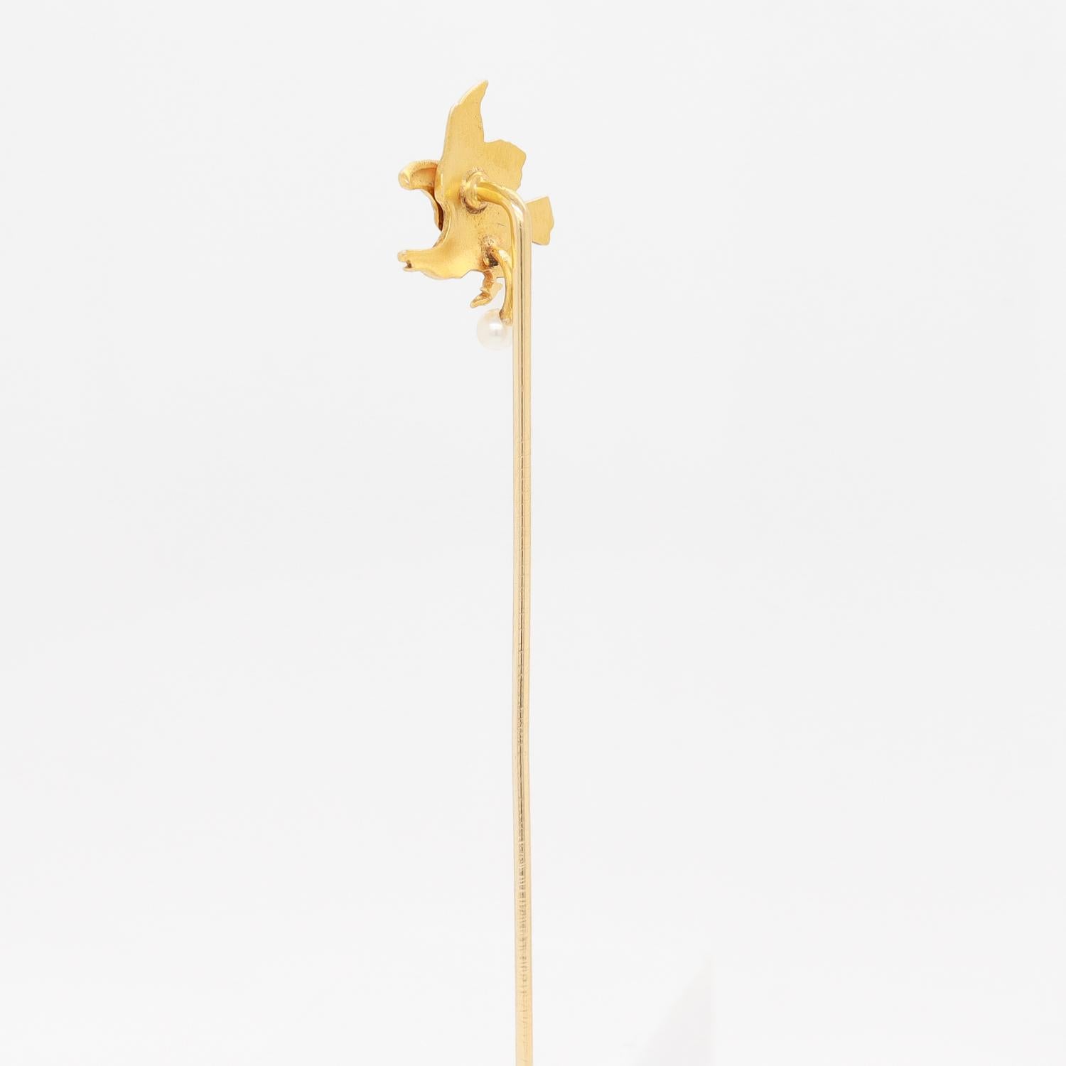Antique Figurial 14K Gold & Seed Pearl American Bald Eagle Stickpin For Sale 2
