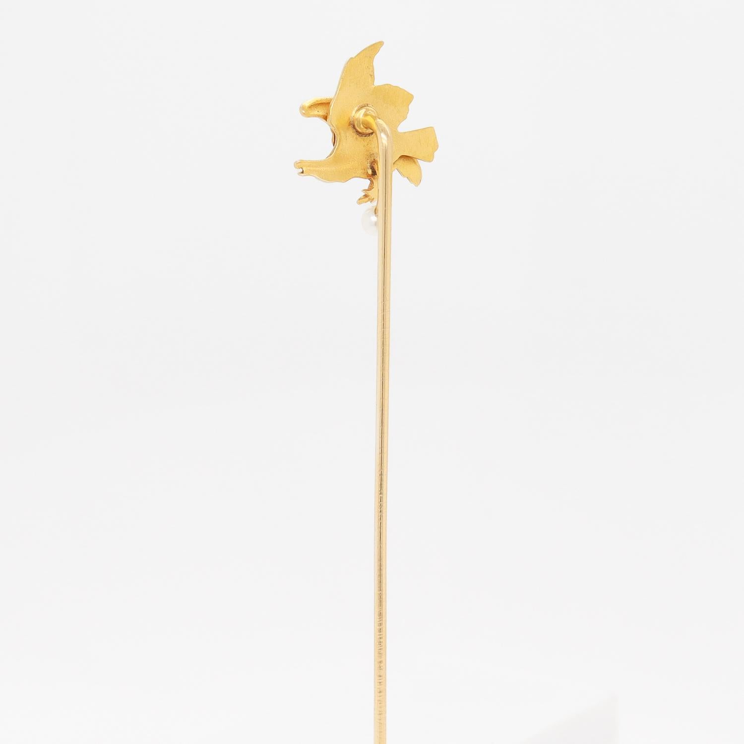 Antique Figurial 14K Gold & Seed Pearl American Bald Eagle Stickpin For Sale 3