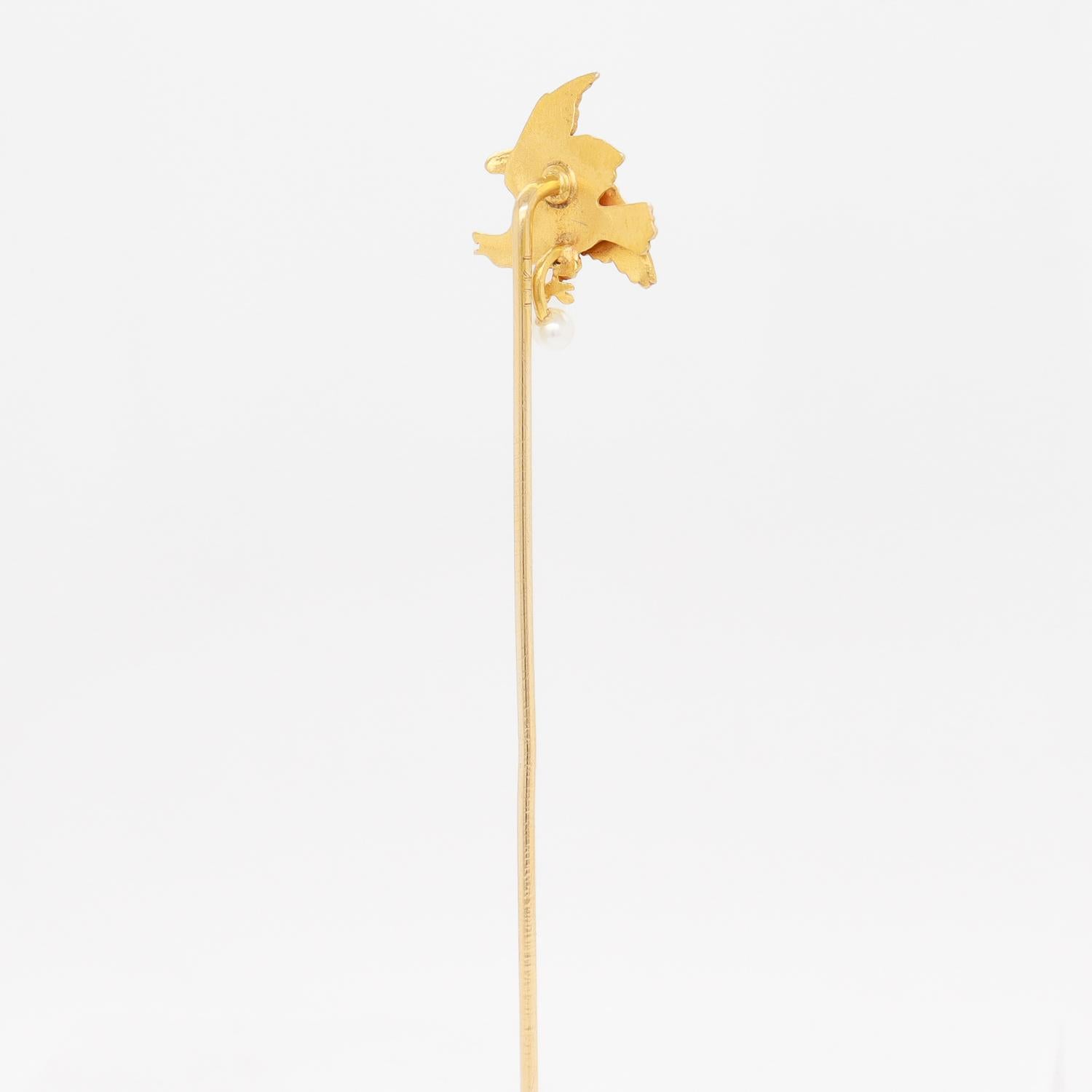 Antique Figurial 14K Gold & Seed Pearl American Bald Eagle Stickpin For Sale 4