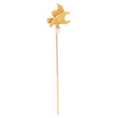 Antique Figurial 14K Gold & Seed Pearl American Bald Eagle Stickpin