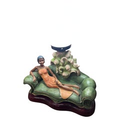 Antique Figurine Sculpture of Woman on Couch, Victorian Style, USA