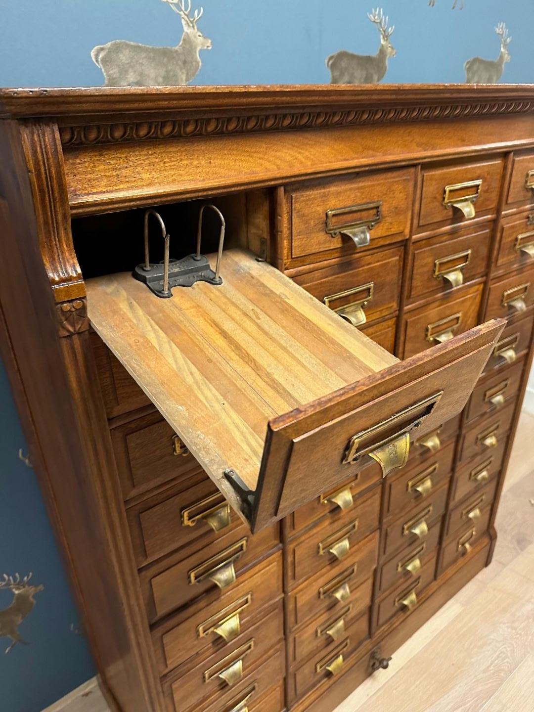Walnut Antique file cabinet with 36 drawers For Sale