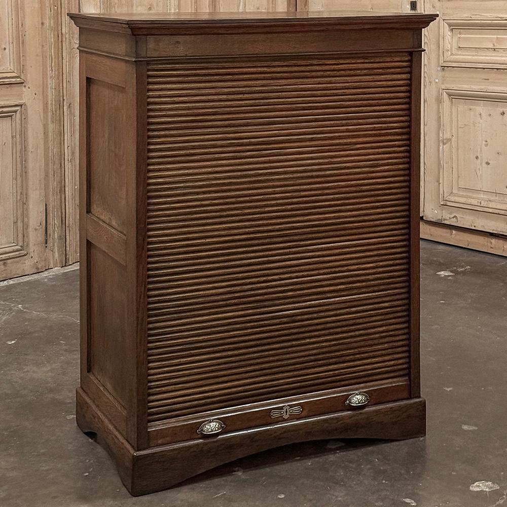 Art Deco Antique File Card Cabinet with Tambour Door For Sale