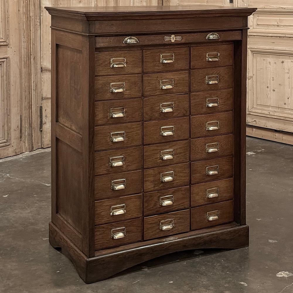 Antique File Card Cabinet with Tambour Door In Good Condition For Sale In Dallas, TX