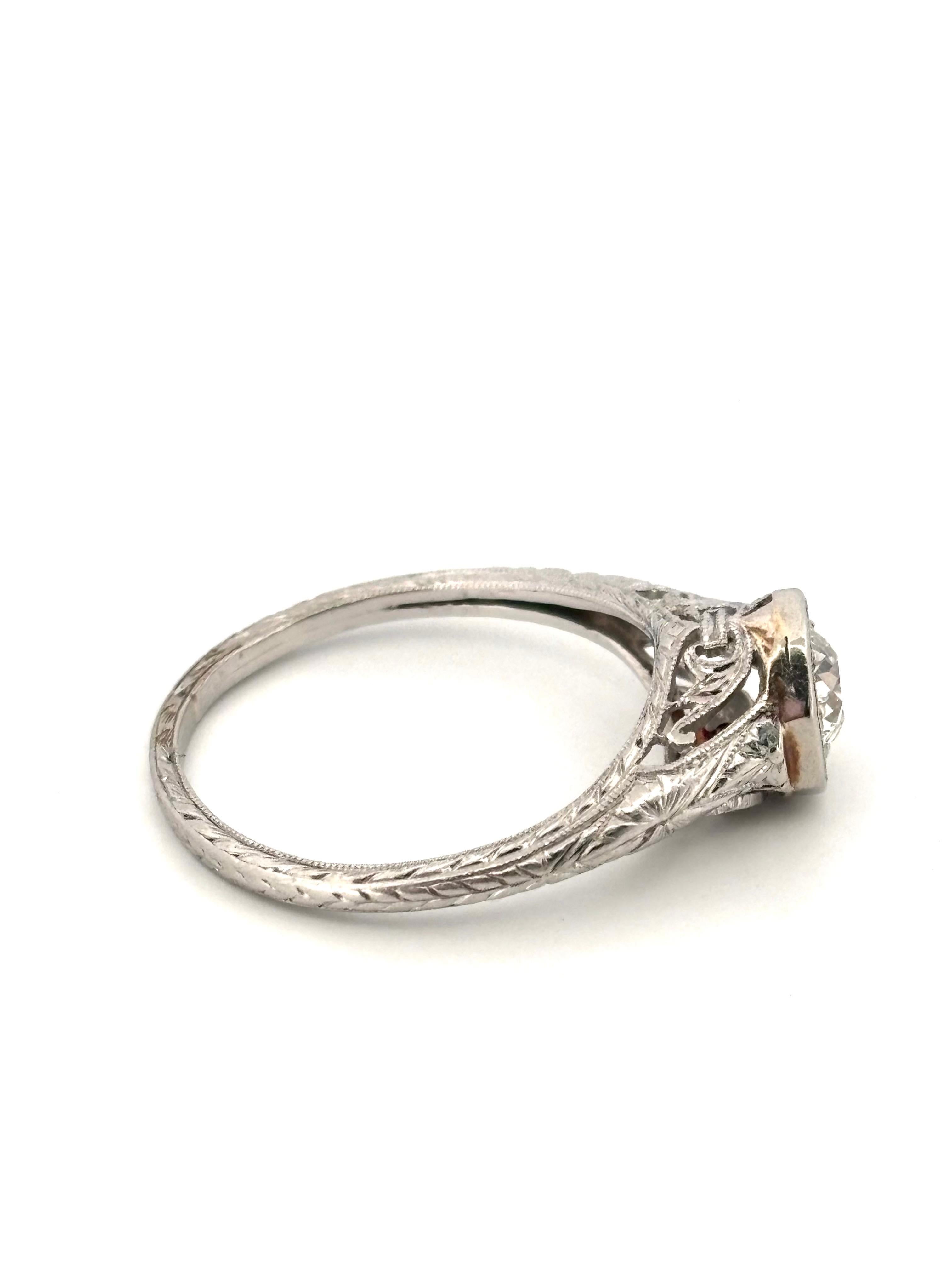 Antiker filigraner 0,40CT J SI1 Alter europäischer Schliff Runder natürlicher Diamantring im Angebot 1