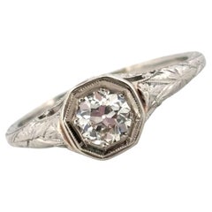 Antique Filigree 0.40CT J SI1 Old European Cut Round Natural Diamond Ring