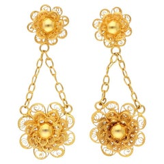 Antique Victorian Etruscan Revival Filigree 14k Gold Dangle Earrings 