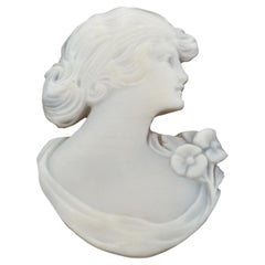 Antique Filigree 14K White Gold Large Black Onyx Lady Cameo Brooch