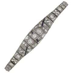 Antique European Cut Diamond & Blue Synthetic Sapphire Platinum Bracelet