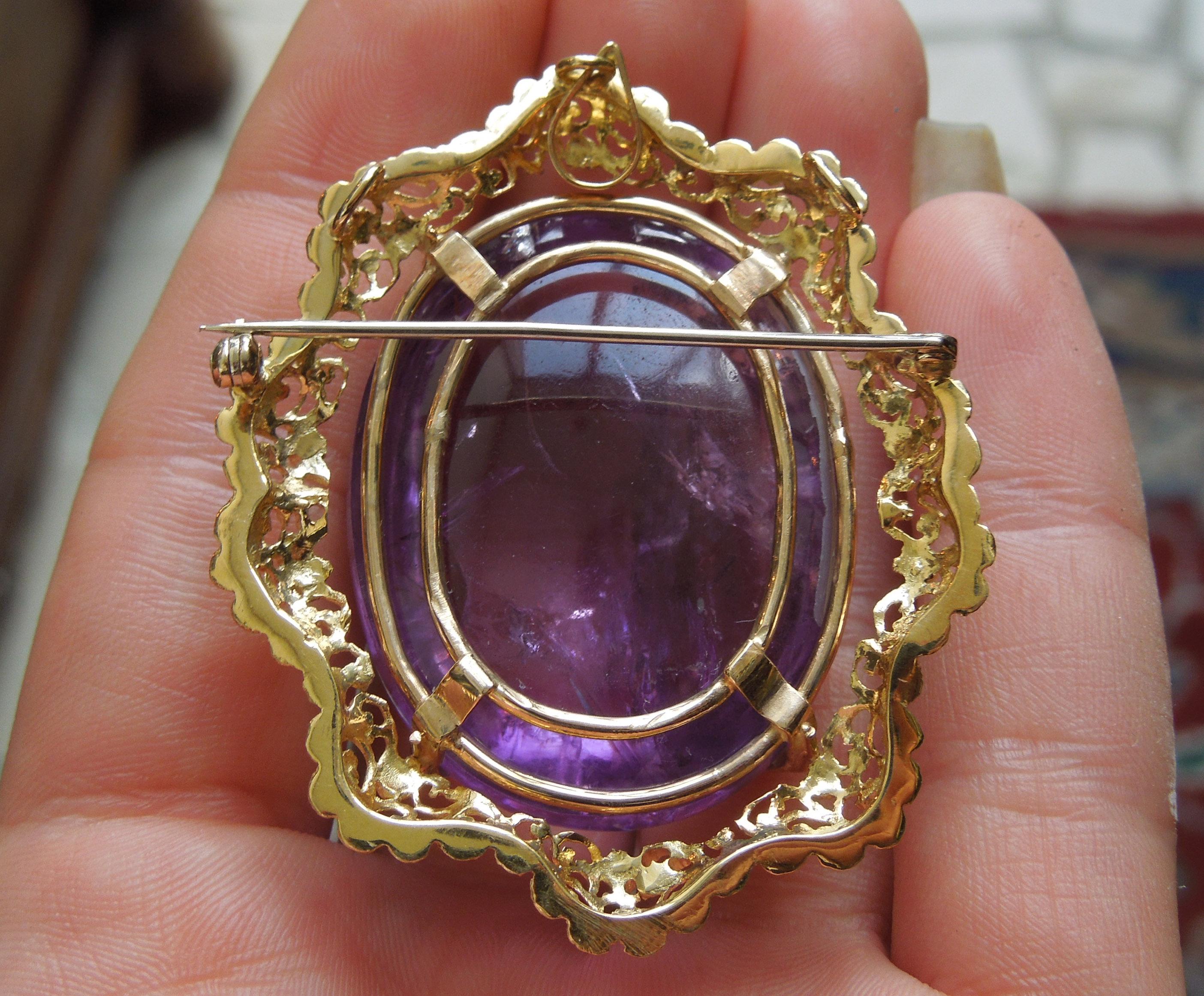 Antike filigrane Amethyst-Brosche / Anhänger (Cabochon) im Angebot