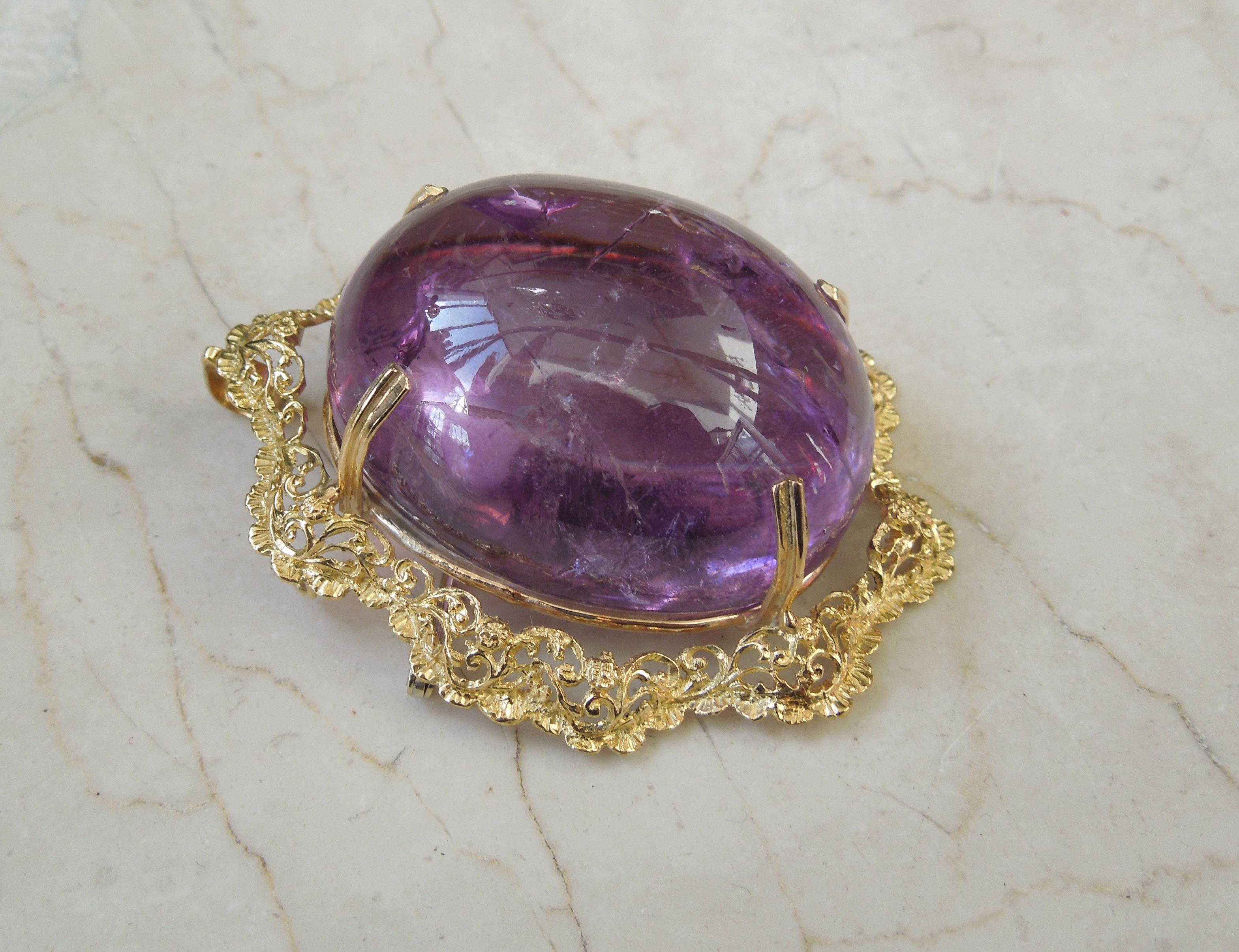 Antique Filigree Amethyst Brooch / Pendant In Excellent Condition For Sale In METAIRIE, LA