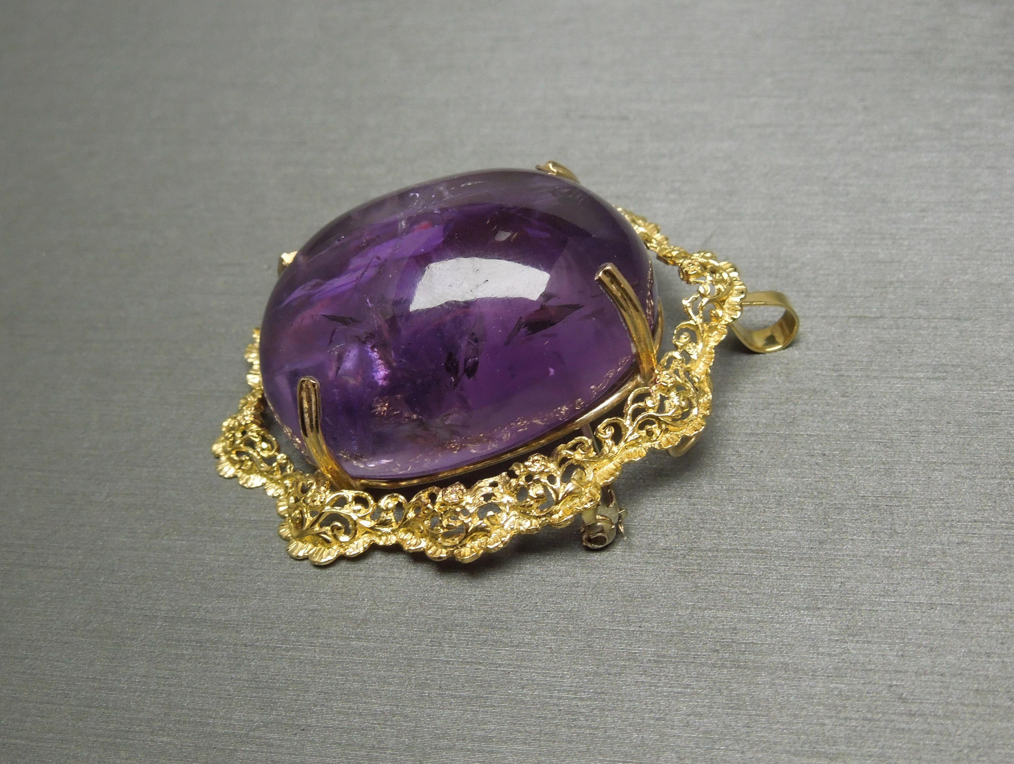 Women's or Men's Antique Filigree Amethyst Brooch / Pendant For Sale