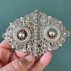 Antique Filigree and Floral Knots Silver Buckle