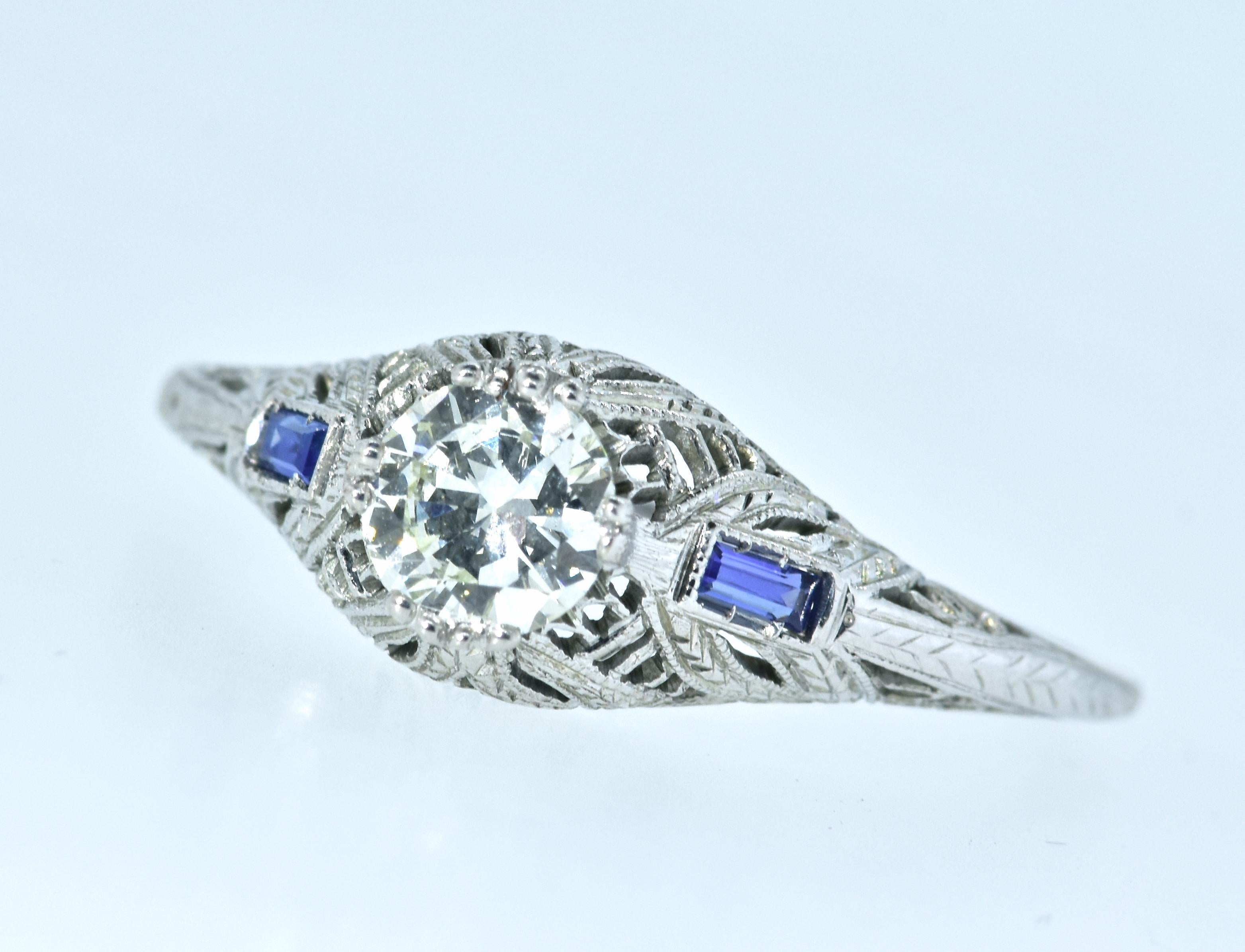Antique Filigree Diamond and Sapphire Ring, circa 1920 4