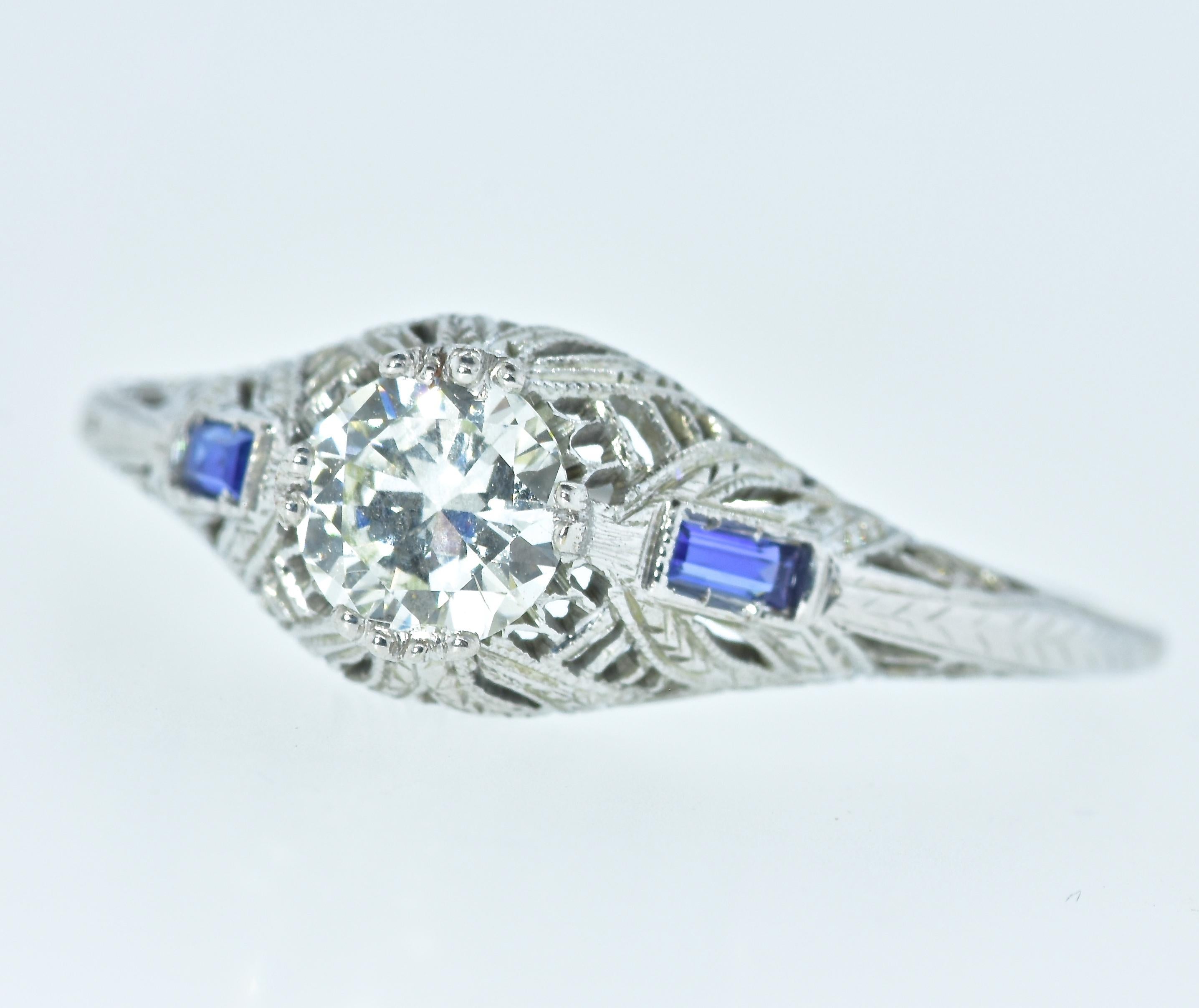 Antique Filigree Diamond and Sapphire Ring, circa 1920 3