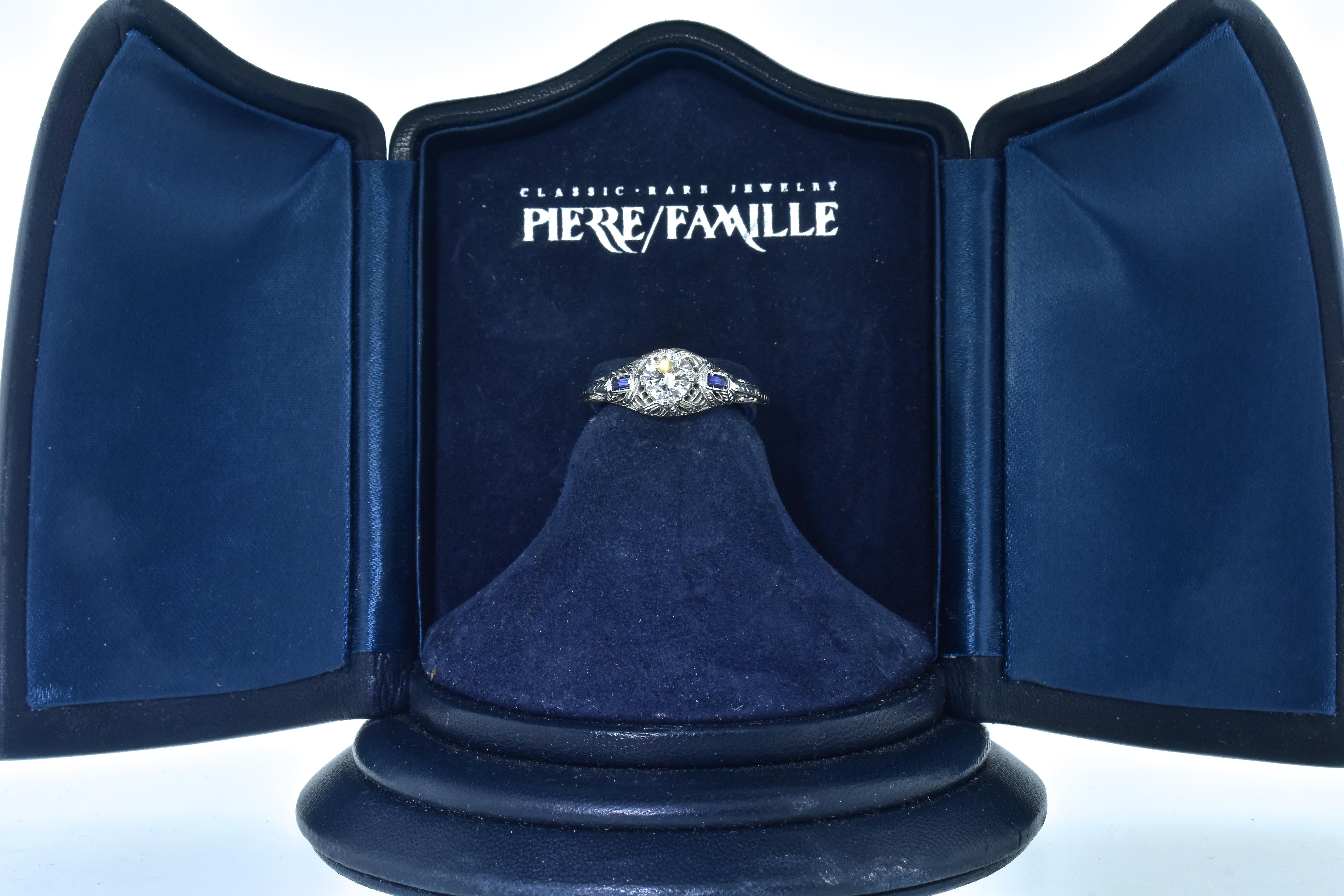 Antique Filigree Diamond and Sapphire Ring, circa 1920 1