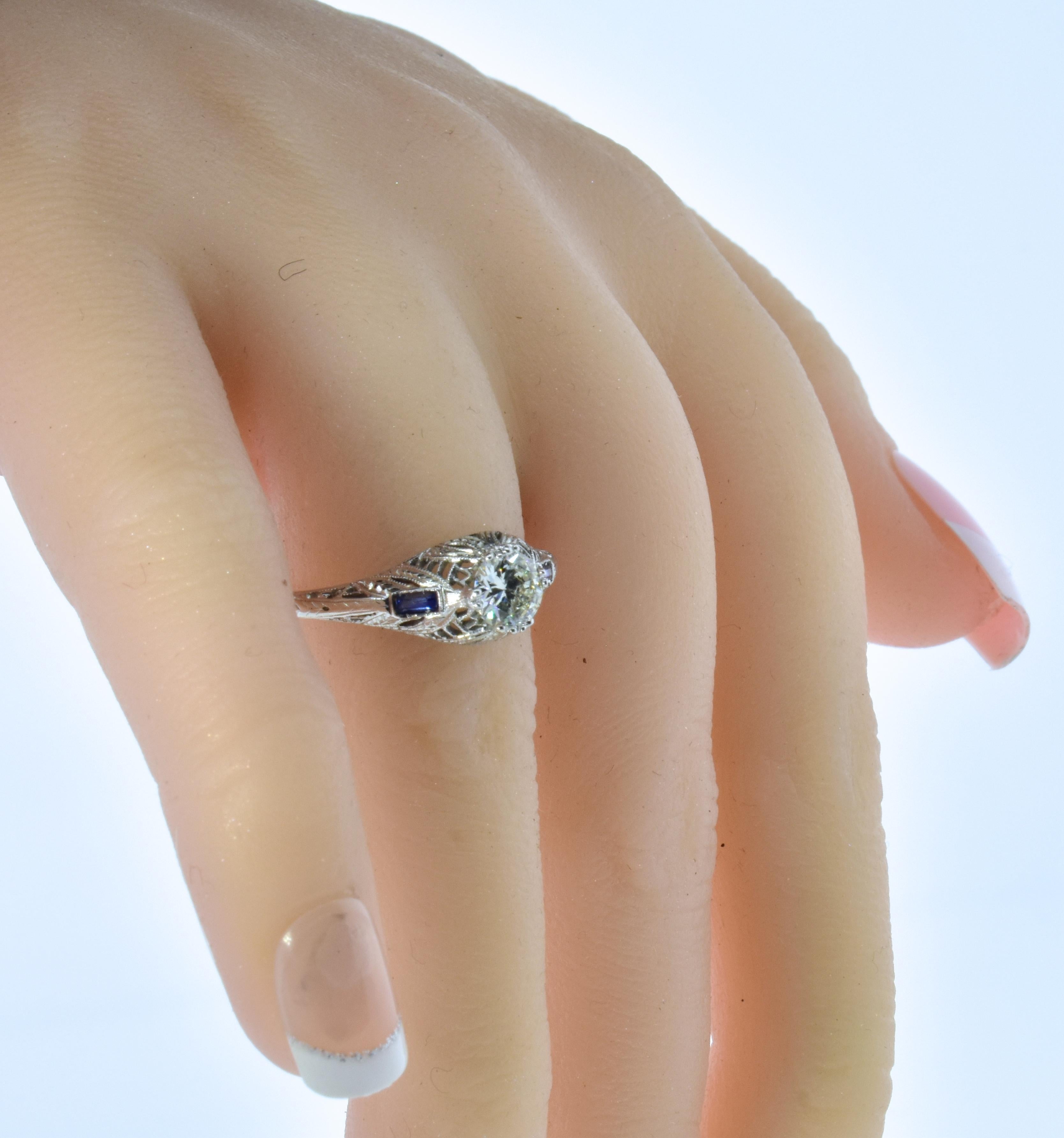 Women's or Men's Antique Filigree Diamond and Sapphire Ring, circa 1920