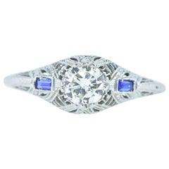 Antique Filigree Diamond and Sapphire Ring, circa 1920