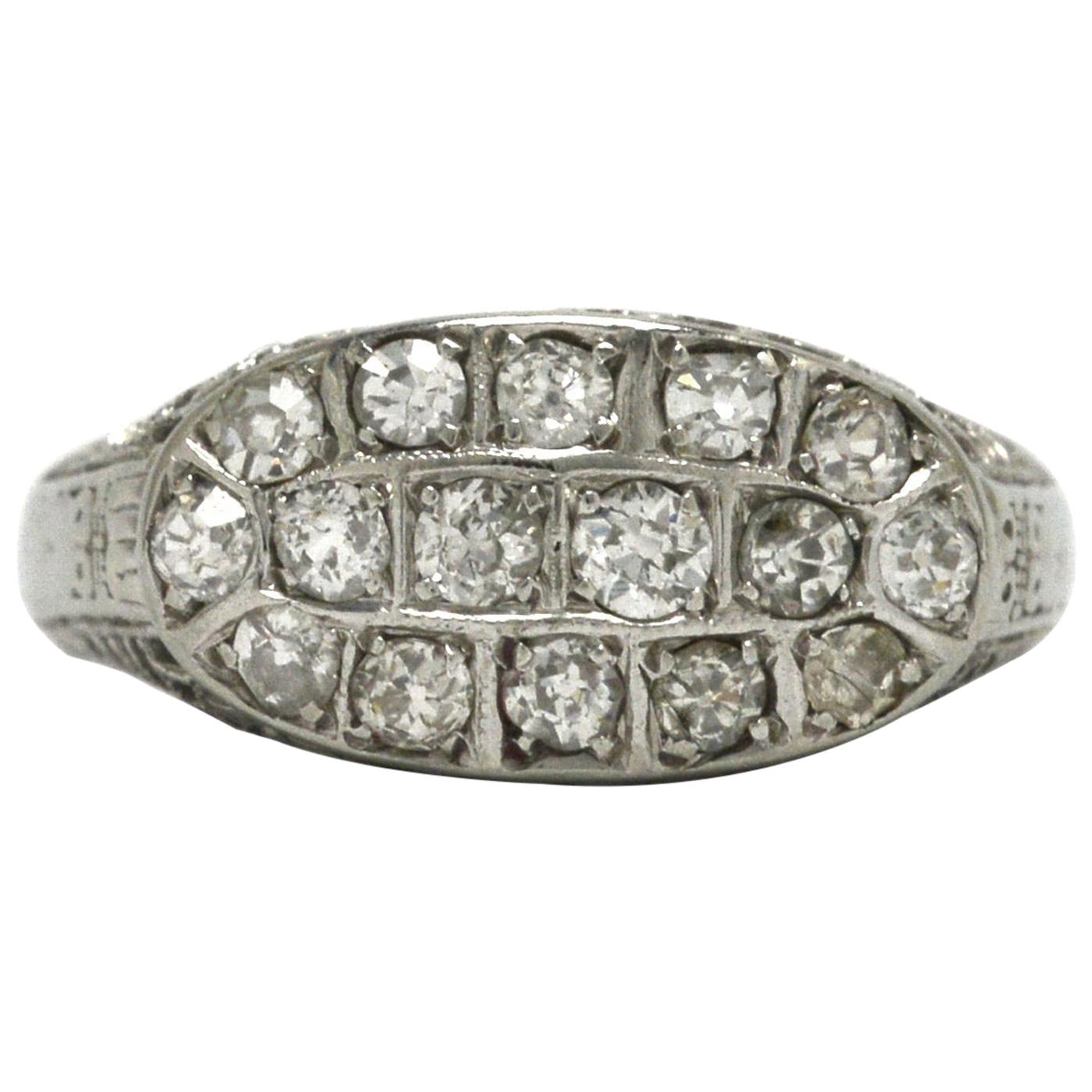Antique Filigree Diamond Engagement Ring Art Deco Vintage Oval Cluster Band Lacy
