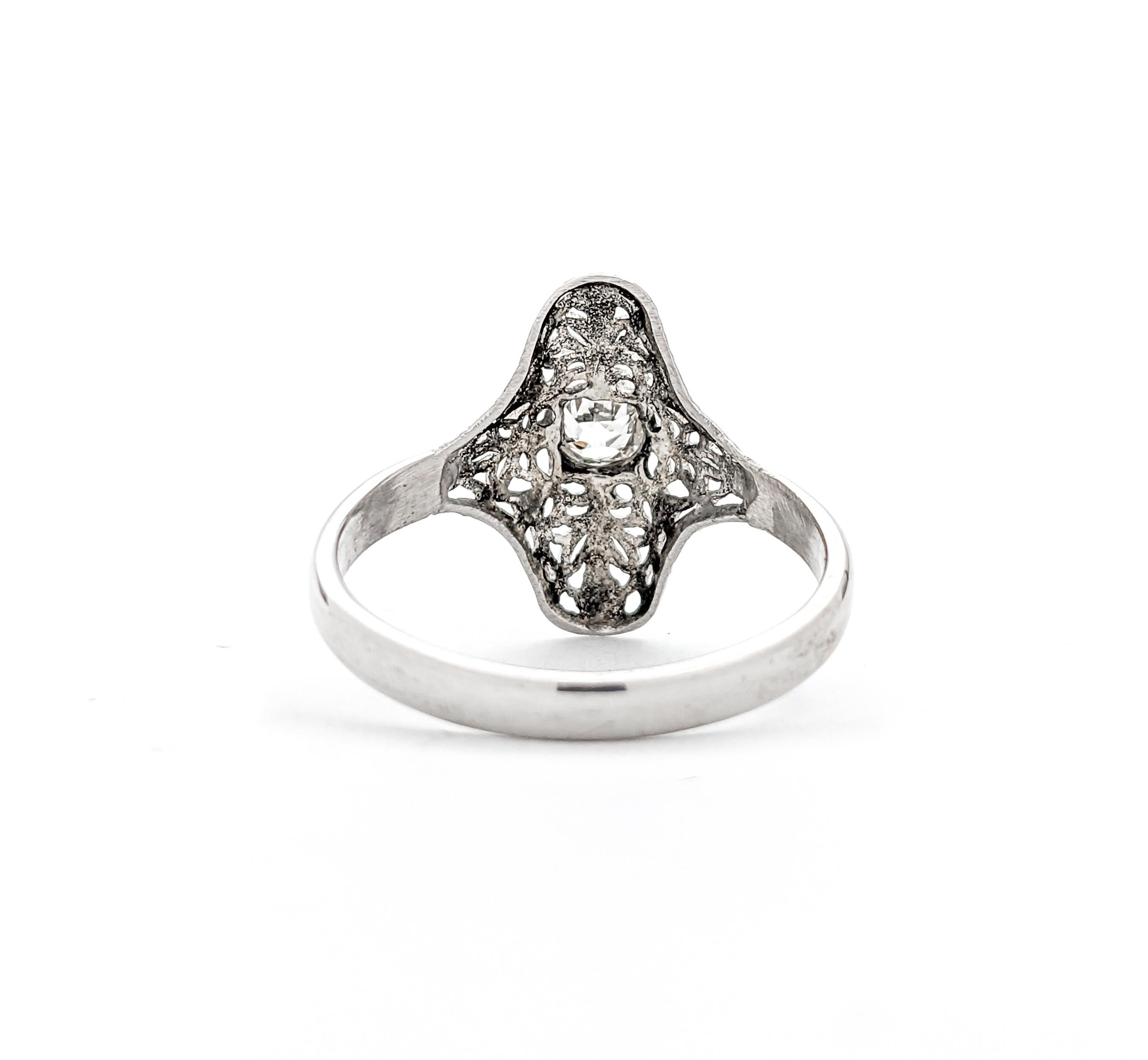Antique Filigree Diamond Ring Art Deco Style Ring In White Gold For Sale 5