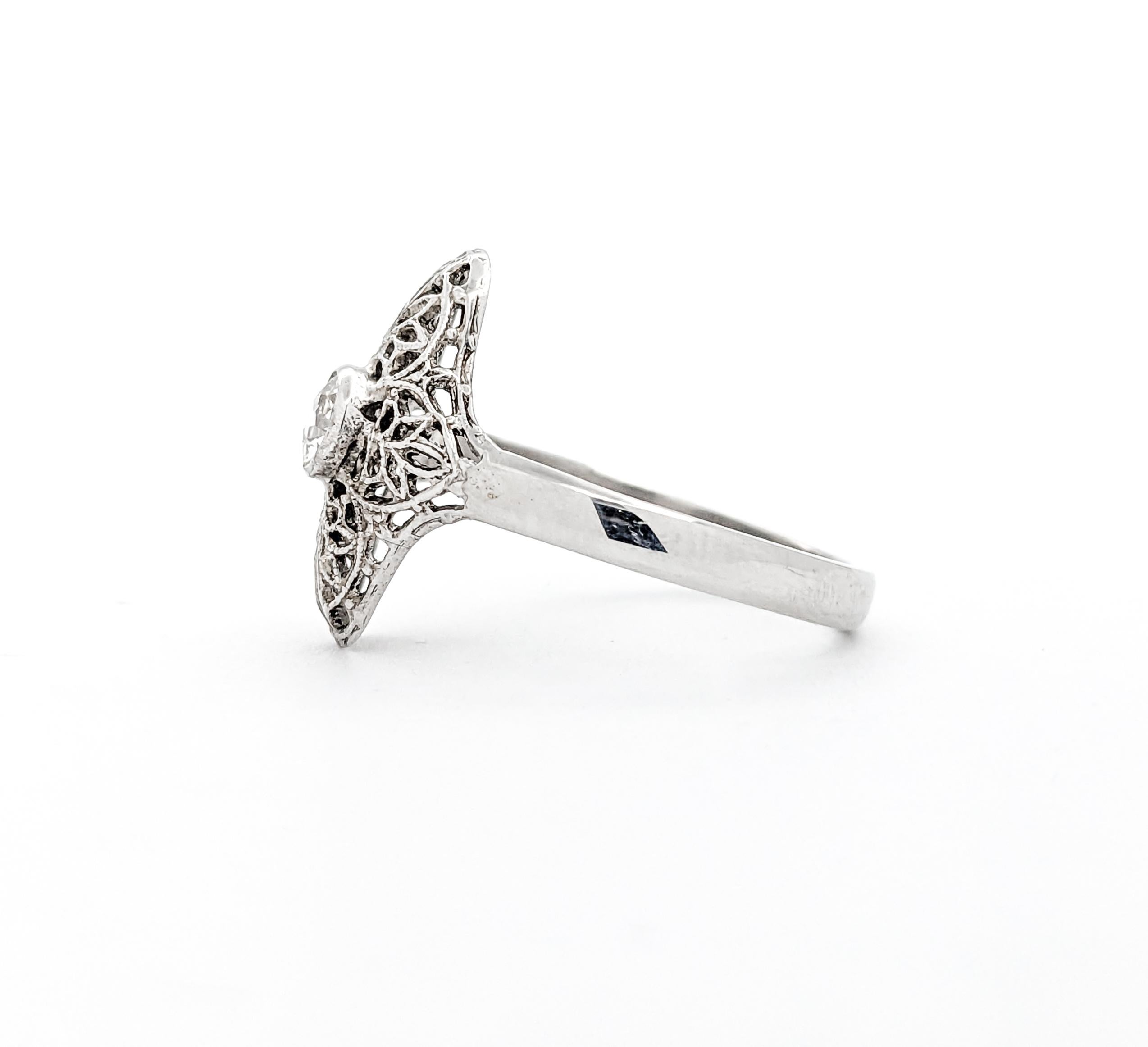 Women's Antique Filigree Diamond Ring Art Deco Style Ring In White Gold For Sale