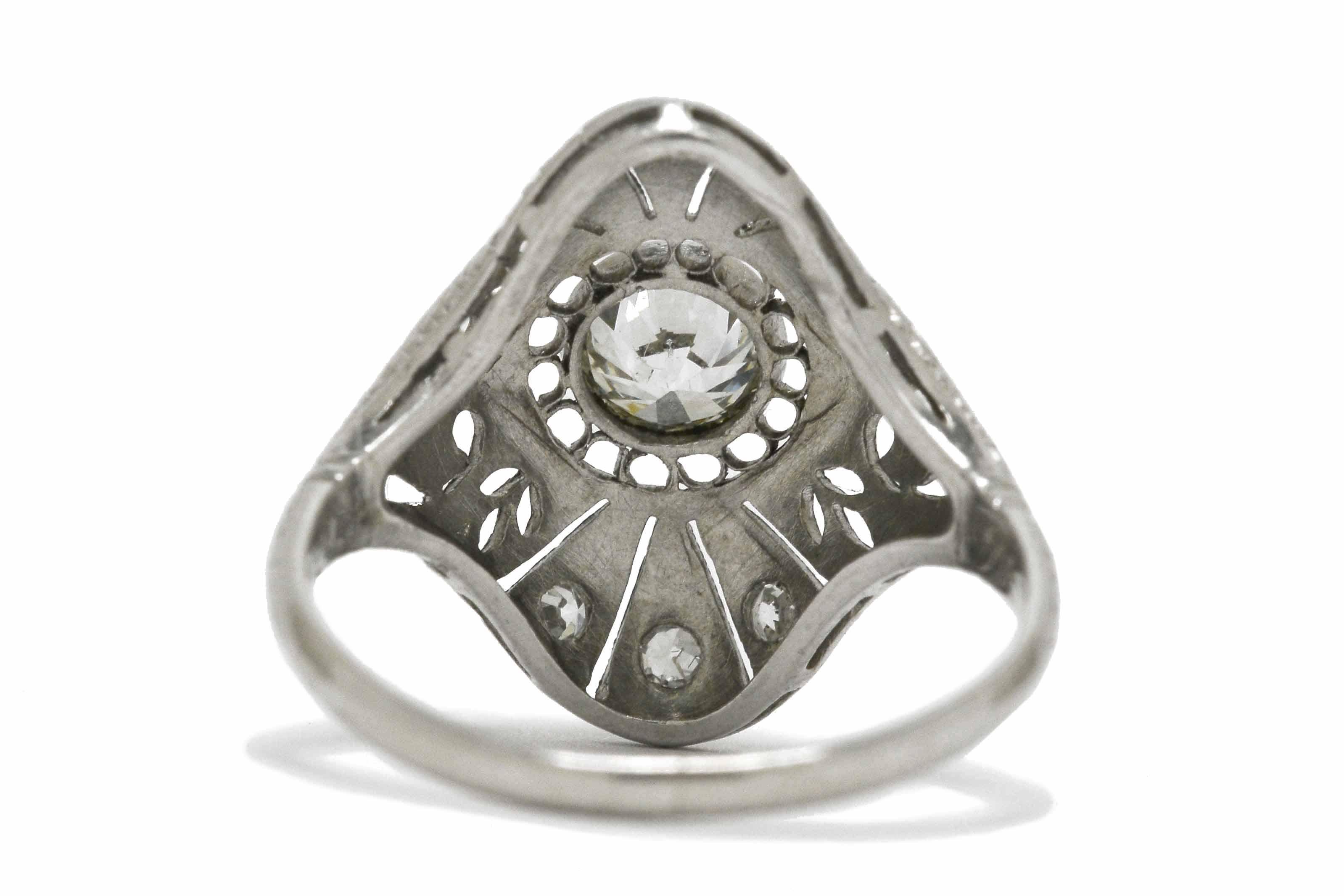 Art Deco Elongated Antique Diamond Filigree Engagement Ring  