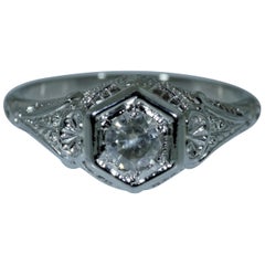 Vintage Filigree Engagement Ring Set with Diamond Centre in 18 Karat White Gold
