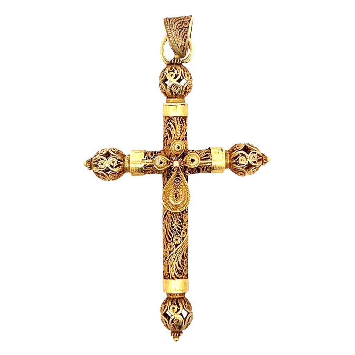 Antique Filigree Gold Cross Pendant For Sale